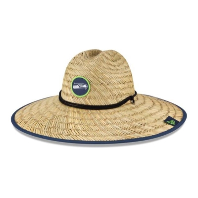 Blue Seattle Seahawks Hat - New Era NFL Official Summer Sideline Straw Hat USA1267953